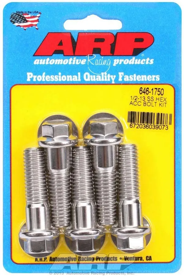 ARP S/S Bolt Kit - 6pt. (5) 1/2-13 X 1.750 646-1750