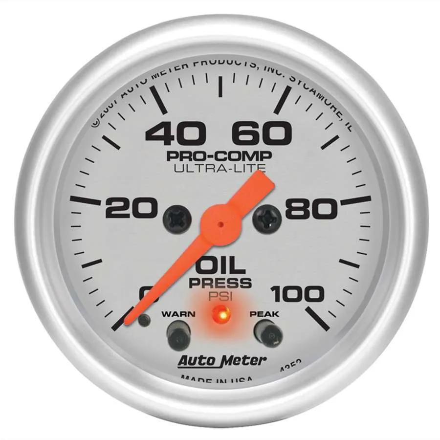 AUTOMETER 2-1/16in U/L Oil Press. Gauge w/Peak & Warning 4352