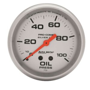 AUTOMETER U/L 2-5/8in Silver Liq-Fill Oil 0-100 PSI 4621