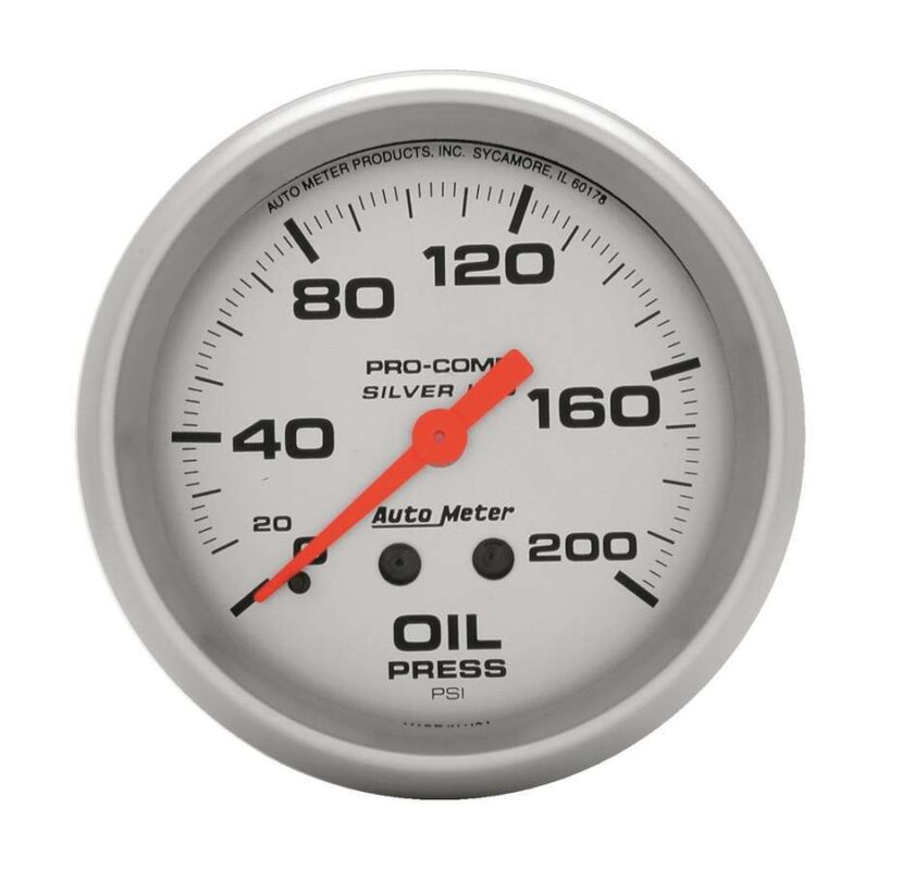 Autometer Pro Comp AUTOMETER Pro Comp 2-5/8in Silver Liq-Fill Oil 0-200 PSI 4622