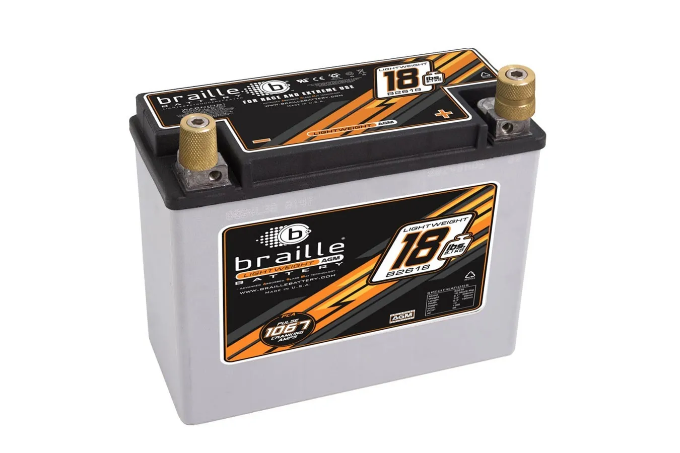 BRAILLE AUTO BATTERY Racing Battery 18lbs 1168 PCA 8.1x3.5x6.3 B2618
