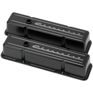 BILLET SPECIALTIES SBC Tall Valve Covers Chevrolet Script Black BLK95223