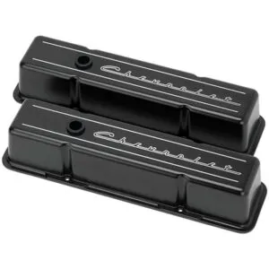 BILLET SPECIALTIES SBC Tall Valve Covers Chevrolet Script Black BLK95223
