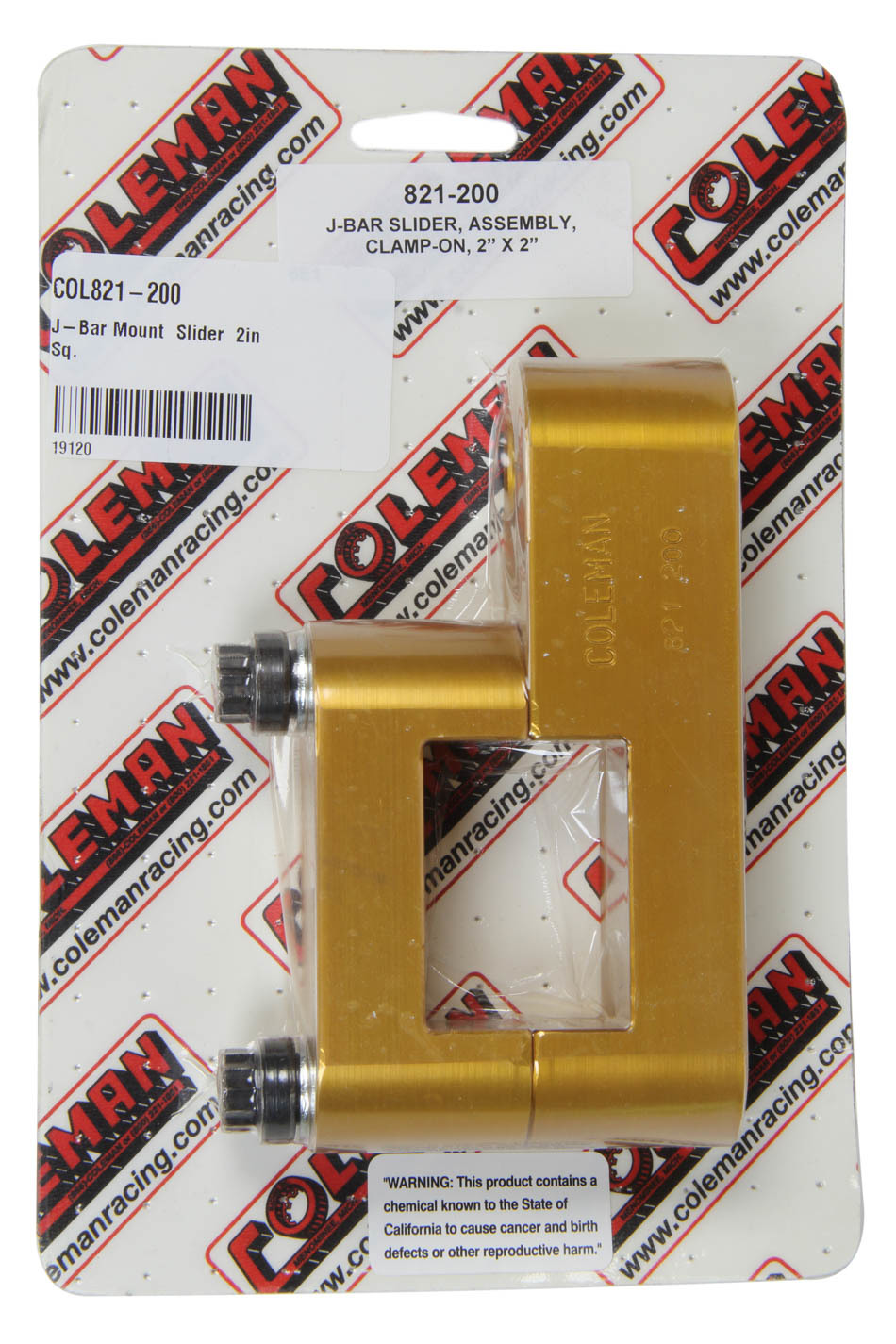 COLEMAN RACING PRODUCTS J-Bar Mount Slider 2in Sq. 821-200