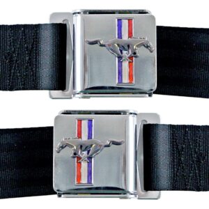 DRAKE AUTOMOTIVE GROUP 64-73 Mustang Seat Belts w/Mustang Emblem SB-BK-H