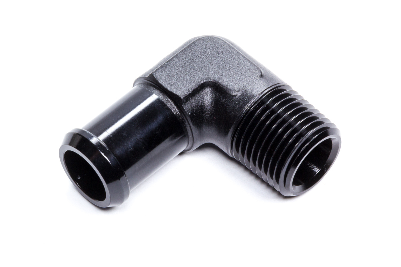 EDELBROCK Hose End 90-deg 1/2npt to 3/4 Barb Black 8165
