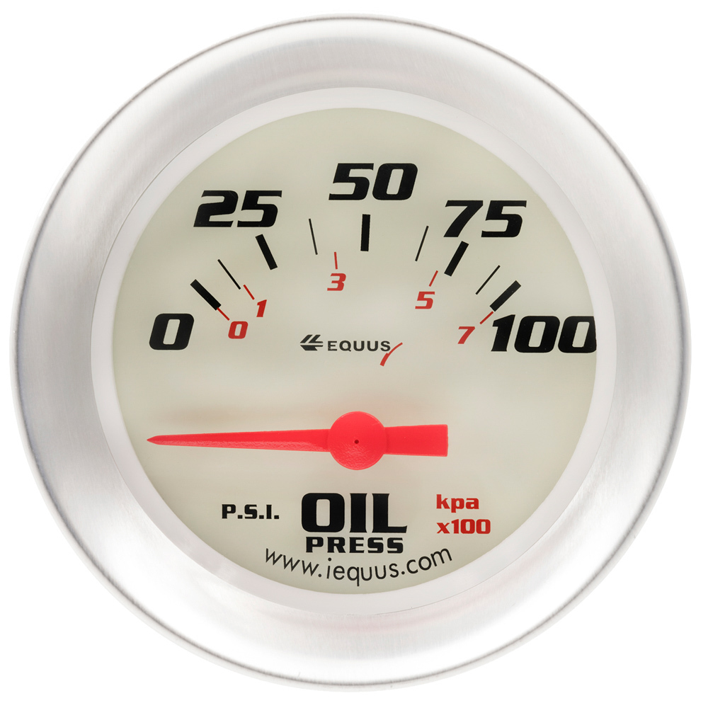EQUUS 2-5/8 Dia Oil Pressure Gauge Silver 0-100psi E8464