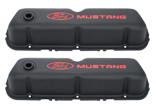 FORD Black Steel Valve Cover Set w/Mustang Logo 302-101