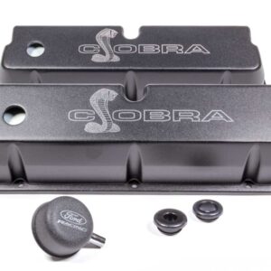 FORD SBF Valve Covers w/Cobra Logo Black M-6582-LE302SBK