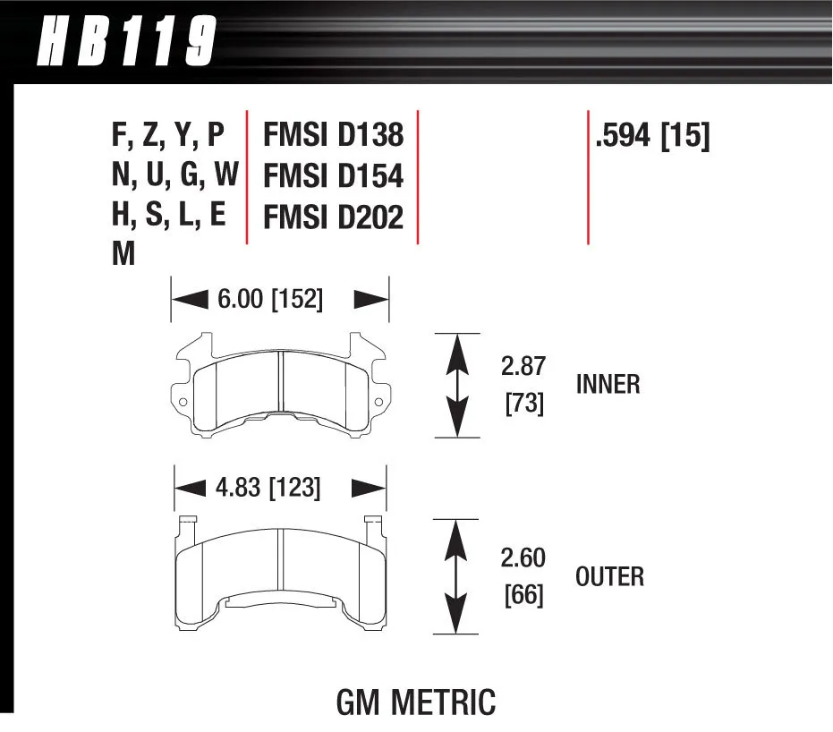 HAWK BRAKE Metric GM-Black HB119M.594