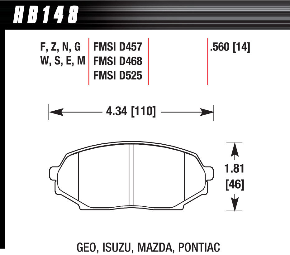 HAWK BRAKE Brake Pad 91-94 Miata Front DTC-30 HB148W.560