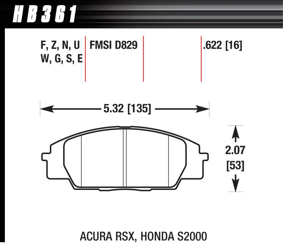 HAWK BRAKE Street Brake Pads Front RSX / S2000 HP Plus HB361N.622
