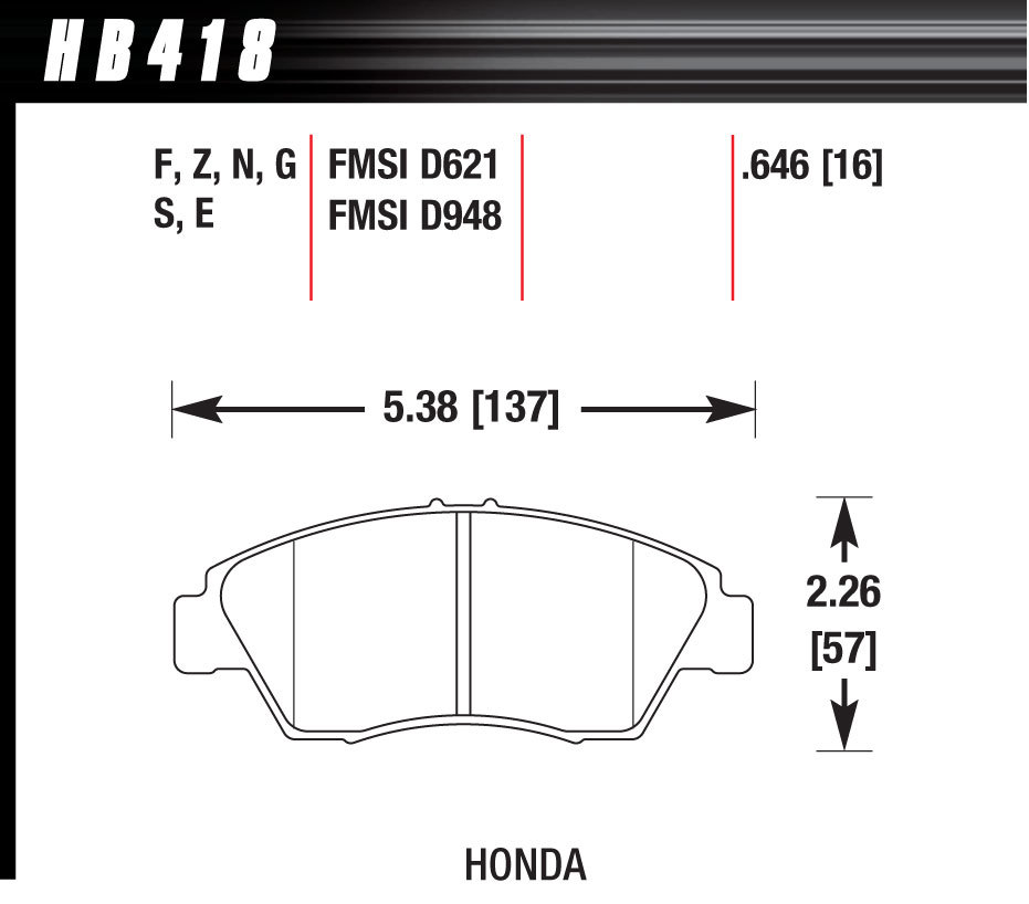 HAWK BRAKE Crossover Brake Pads HP+ Front 93-15 Honda Civic HB418N.646