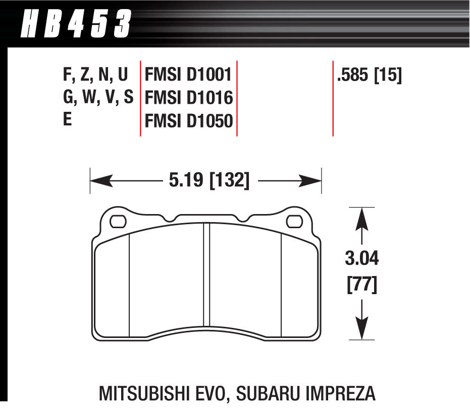 HAWK BRAKE Performance Street Brake Pads 2010 Camaro HB453F.585