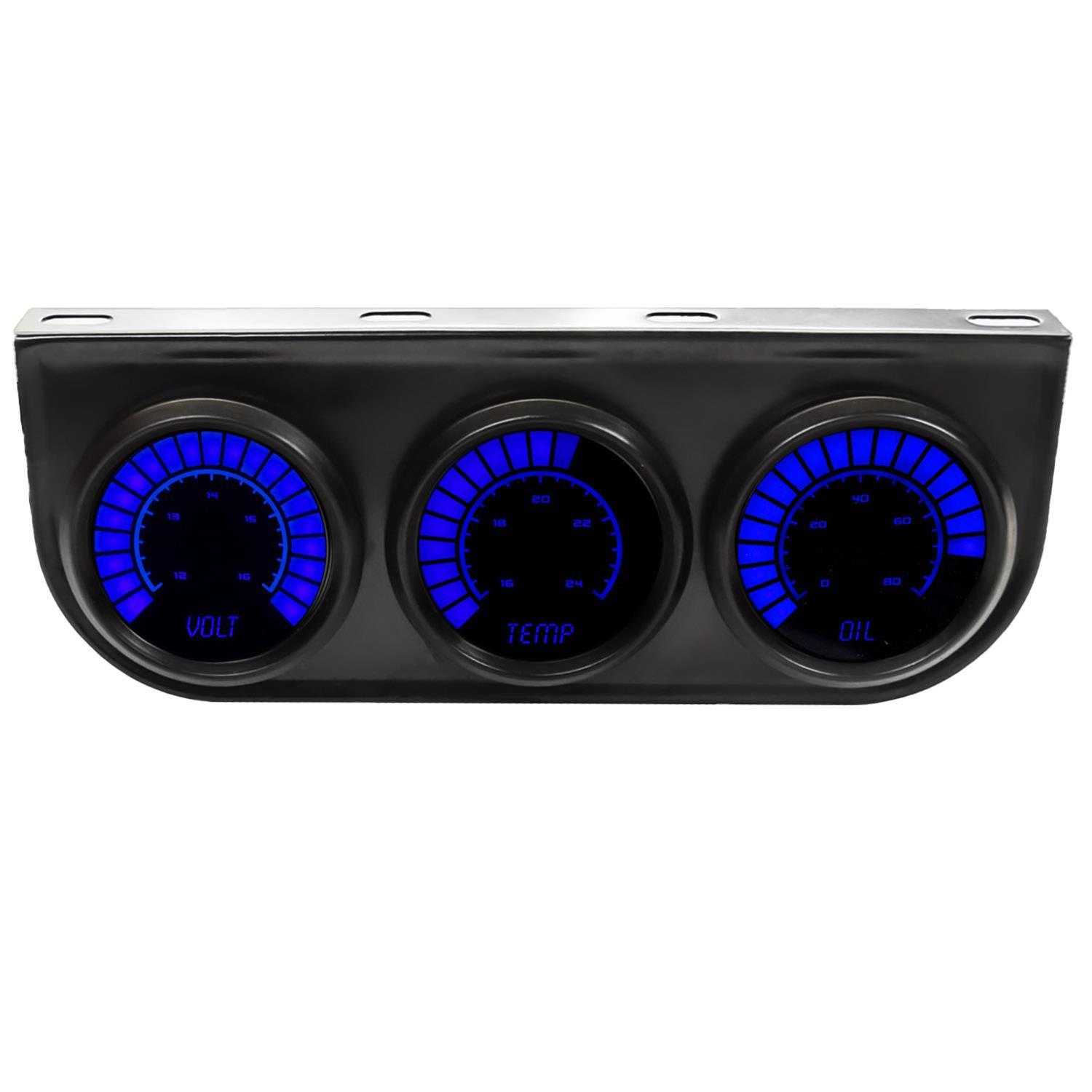 INTELLITRONIX 3 Gauge Kit LED Bargraph Panel 2-1/6 w/Blue LED B9333B