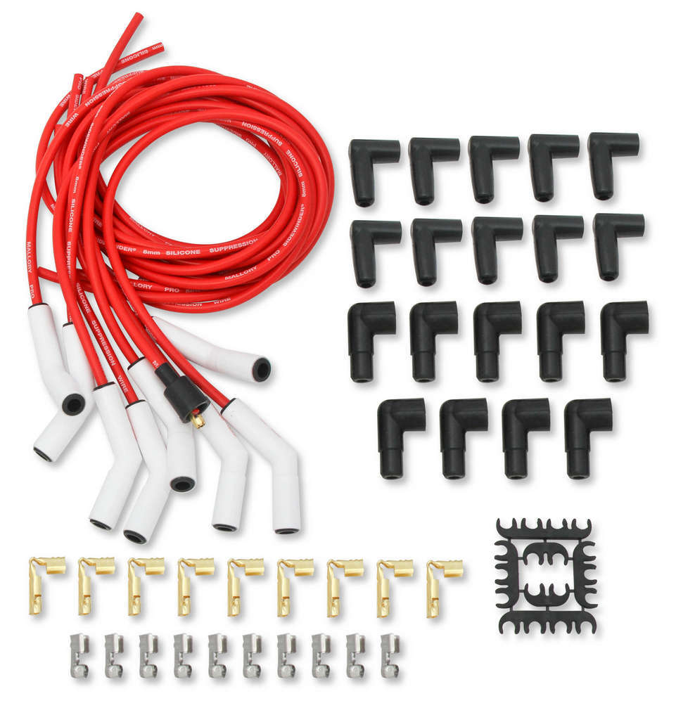 MALLORY Pro Sidwinder Plug Wire Set w/Ceramic Boots Red 947C