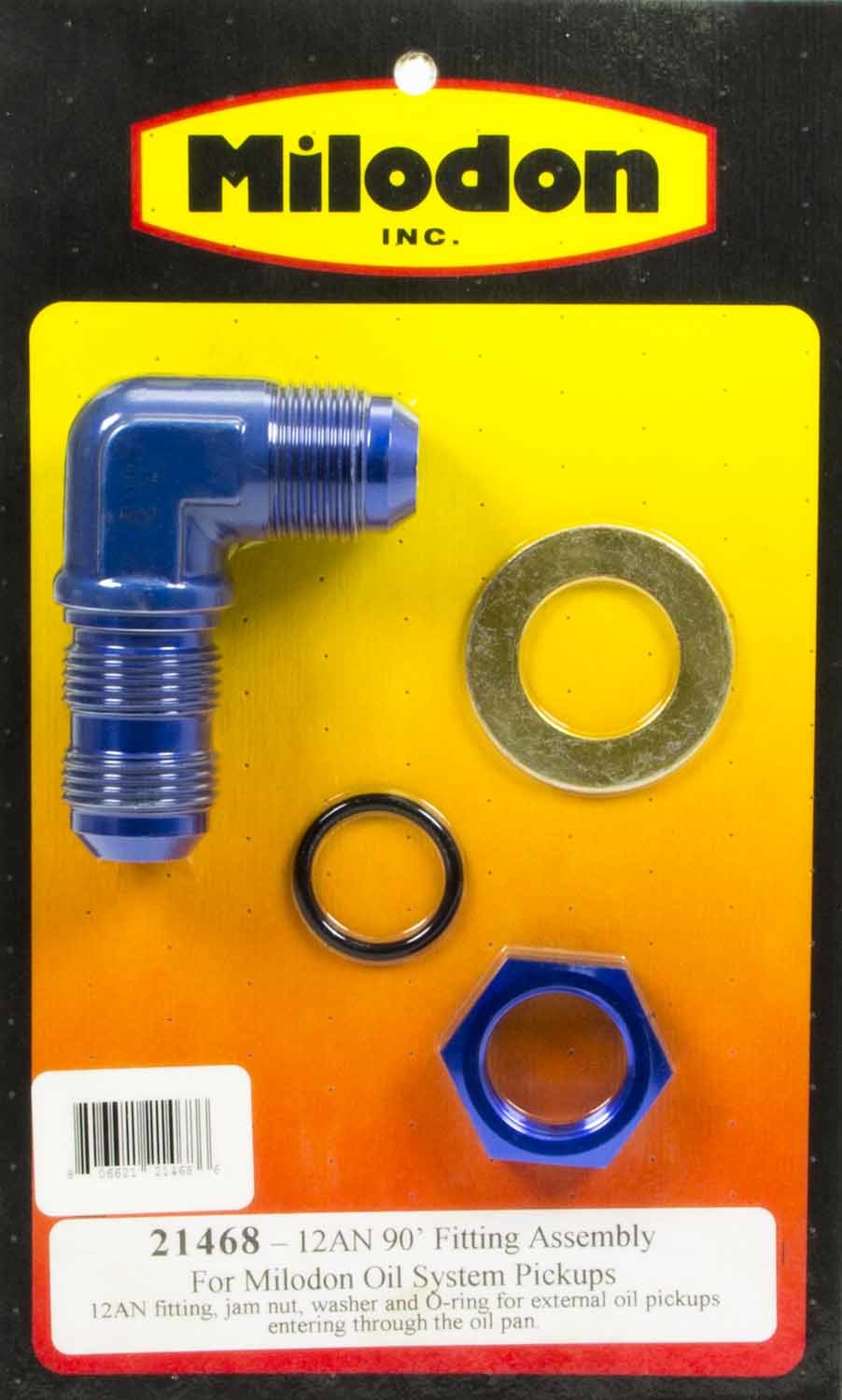 MILODON Oil Pick-Up Fitting Mopar 12an 90 Degree 21468