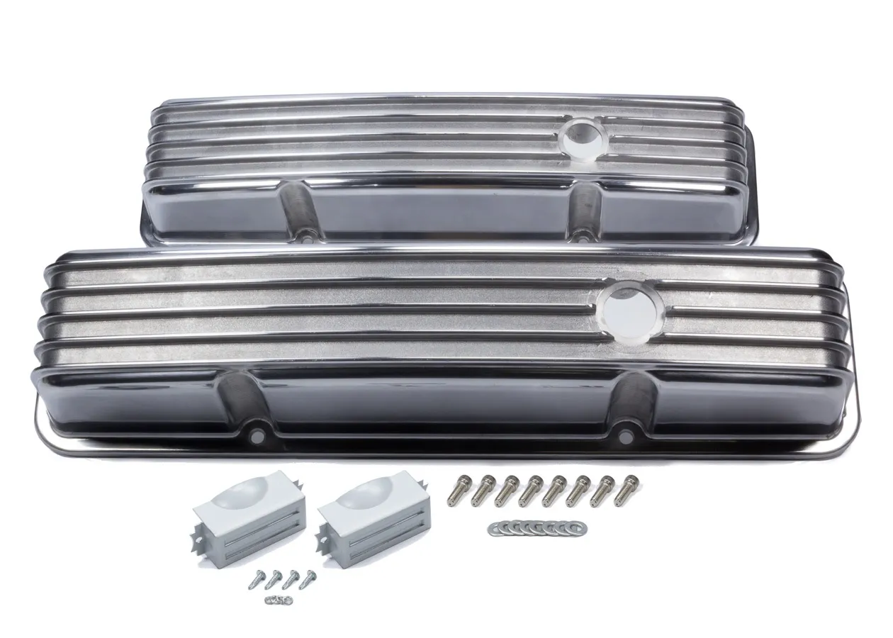 MR. GASKET SBC Cast Alm Valve Cover Set Finned Style Pol. 6855G