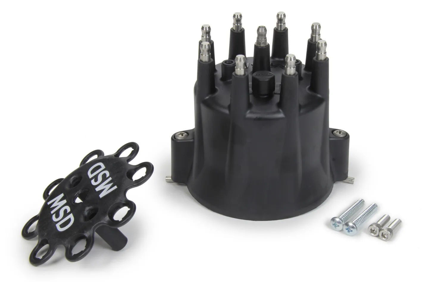 MSD IGNITION Distributor Cap & Ret- Chevy V8 HEI- Black 84333