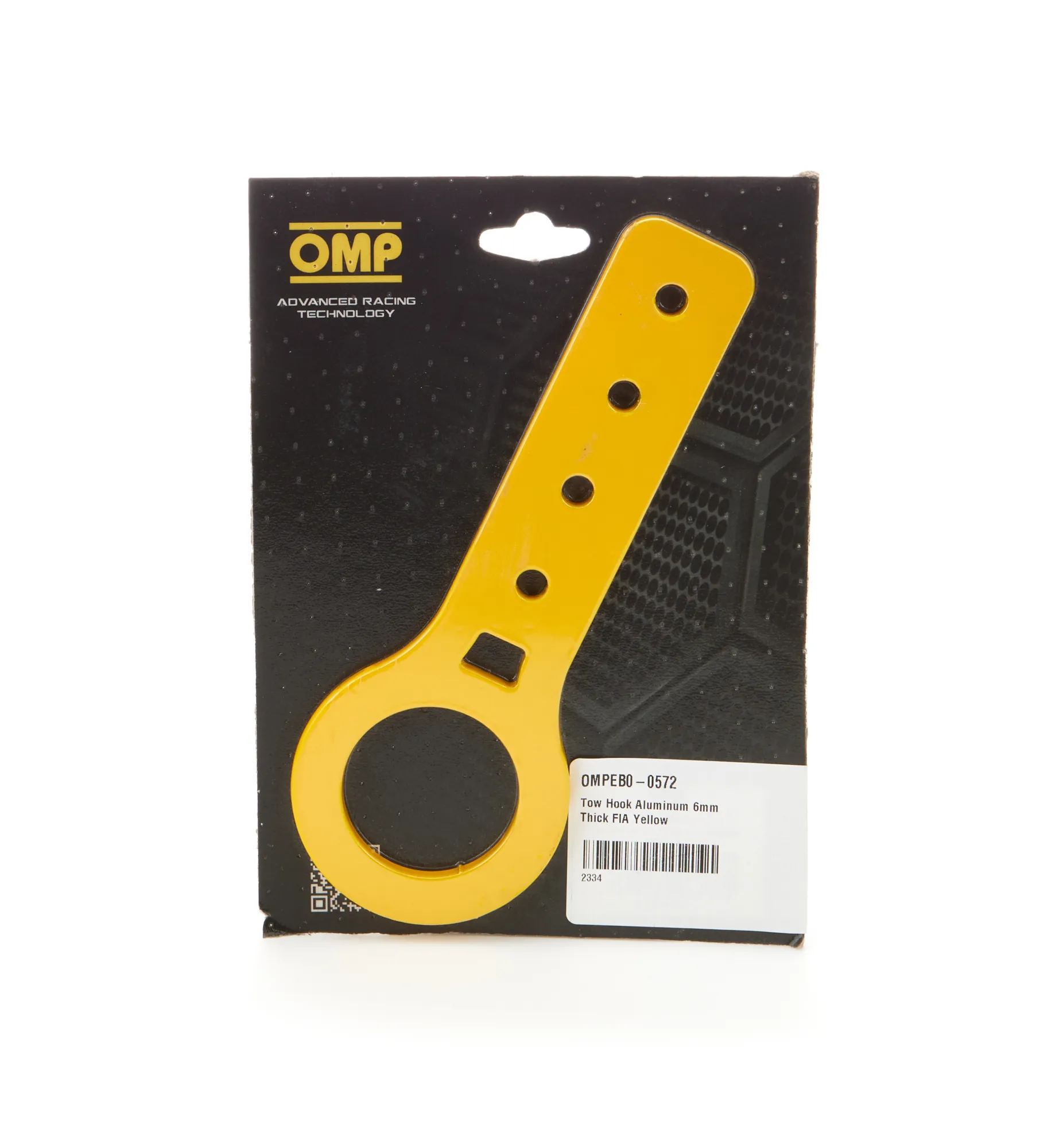 OMP RACING, INC. Tow Hook Aluminum 6mm Thick FIA Yellow EB0-0572