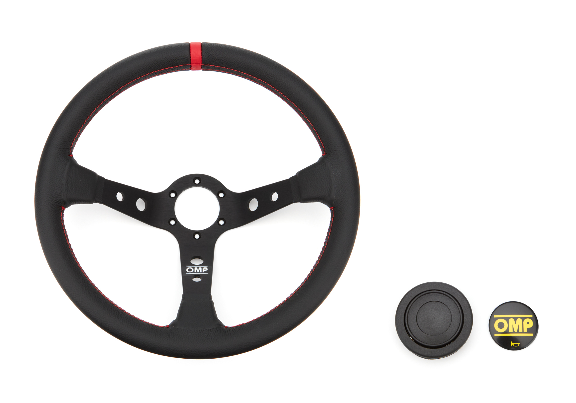 OMP RACING, INC. Corsica Steering Wheel Black and Red Leather OD0