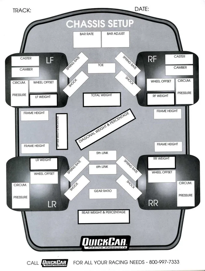 QUICKCAR RACING PRODUCTS Chassis Set-Up Forms (50 PK) 51-201