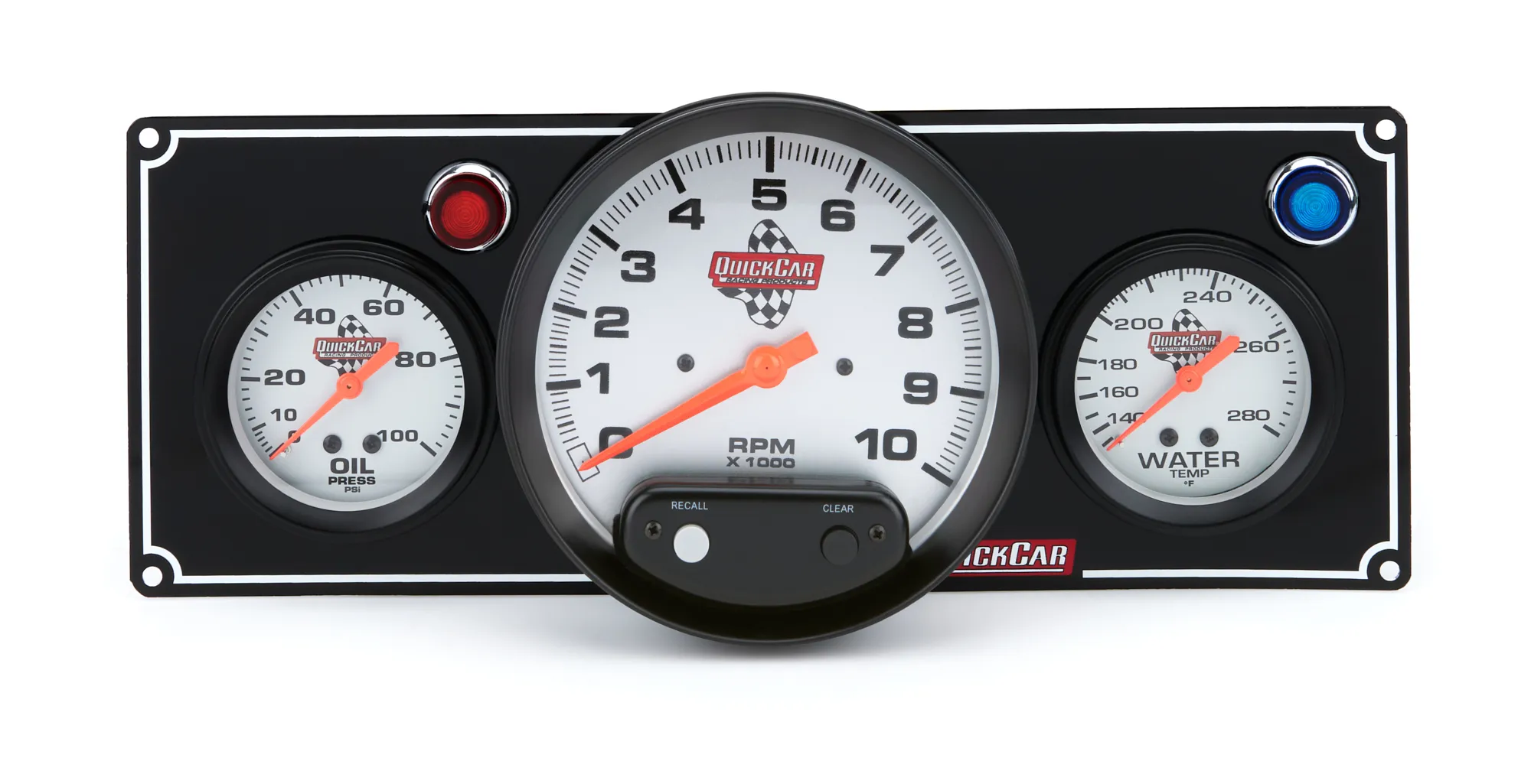 QUICKCAR RACING PRODUCTS 2-1 Gauge Panel OP/WT w/ 5in Tach Black 61-6731