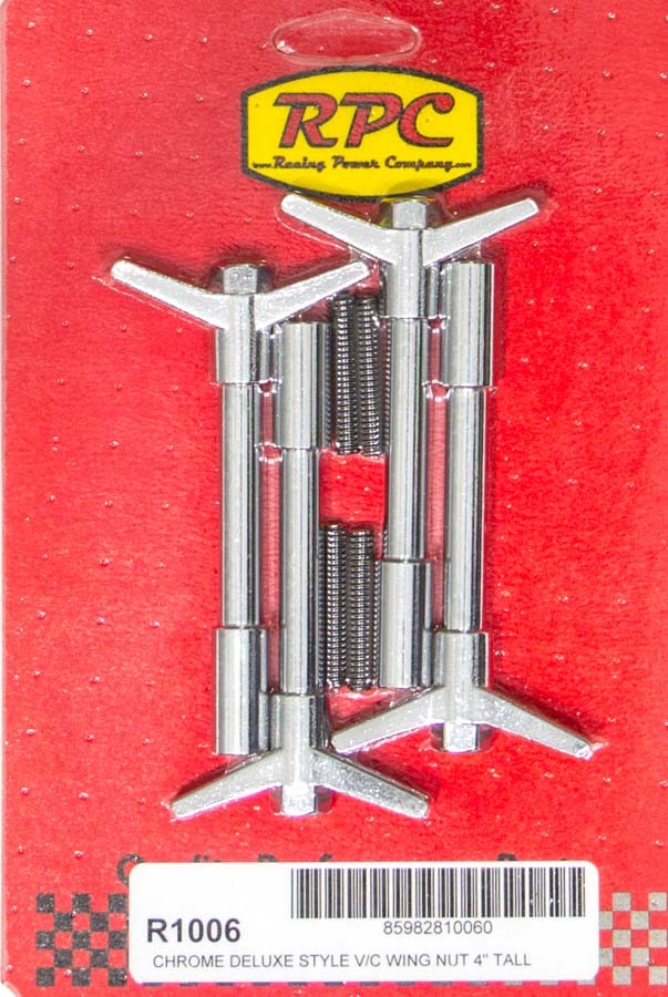 RACING POWER CO-PACKAGED 4in Chrome Wing Nuts 1 1/4-20 4pk R1006