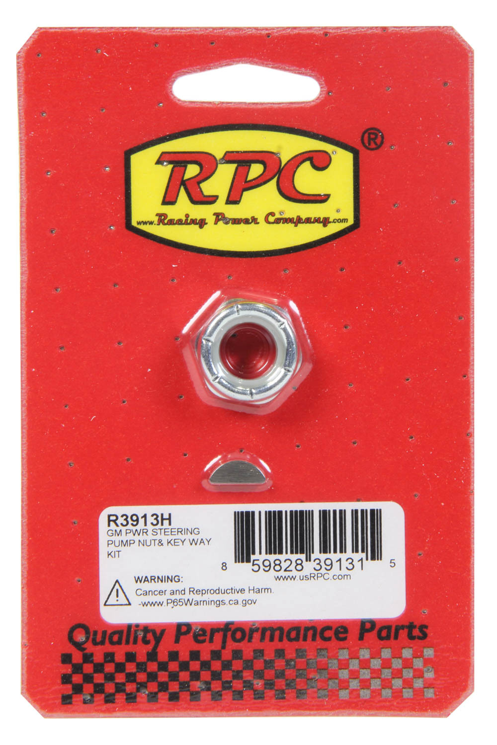 RACING POWER CO-PACKAGED GM Power Steering Pump Nut and Keyway Kit R3913H
