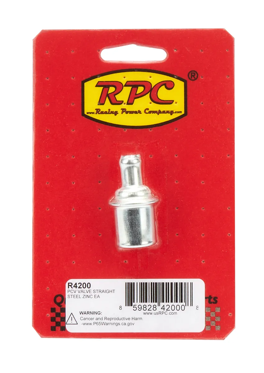 RACING POWER CO-PACKAGED PCV Valve Straight Steel Zinc Each R4200