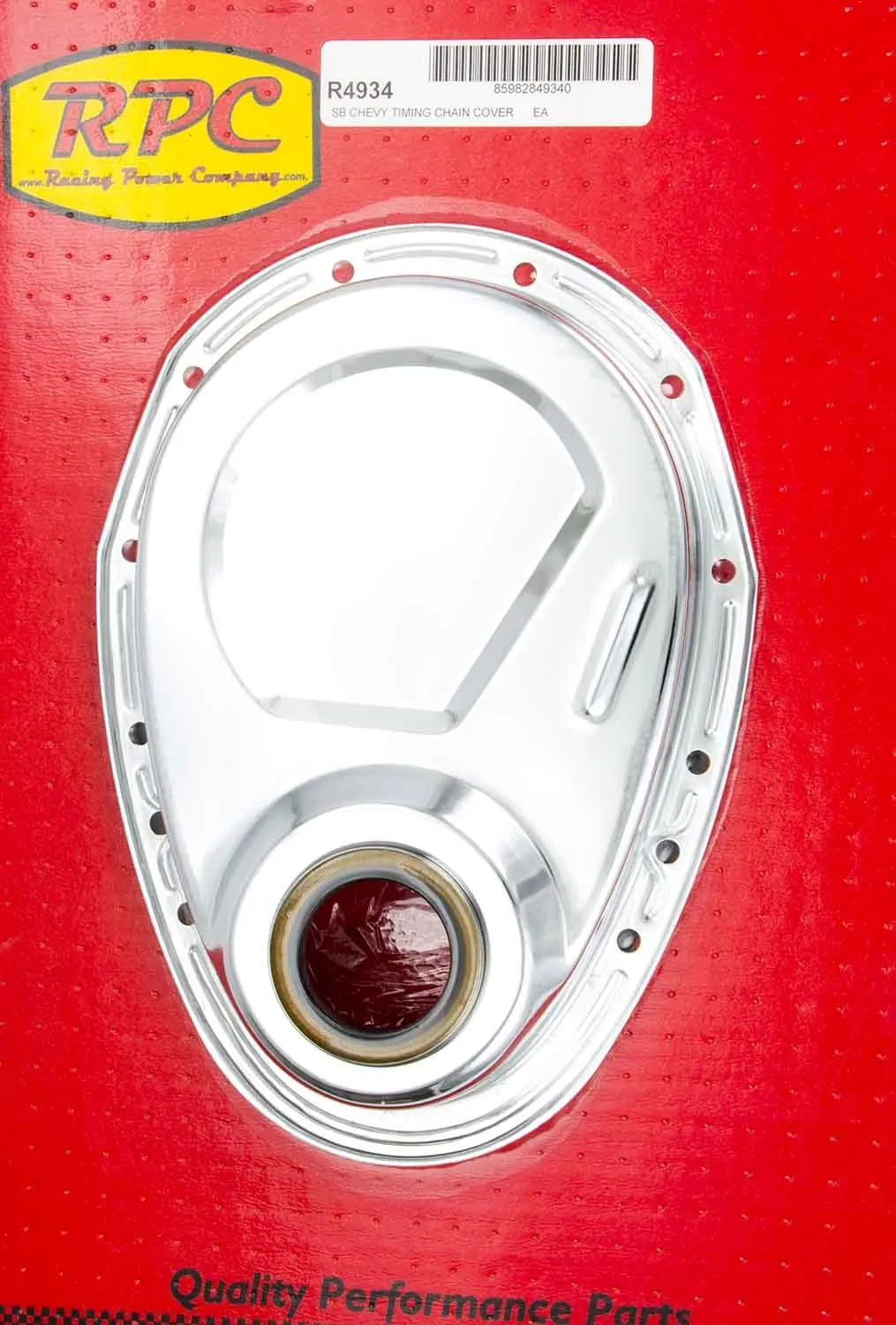 RACING POWER CO-PACKAGED SBC Steel Timing Chain Cover Chrome R4934