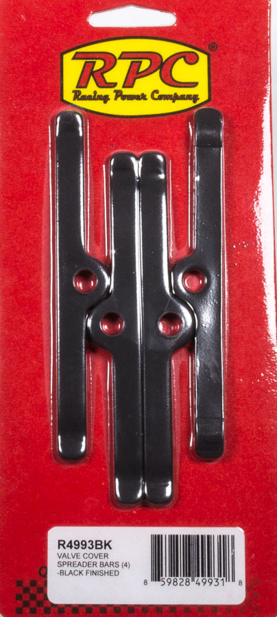 RACING POWER CO-PACKAGED Black SBC Valve Cover Spreader Bars 4-3/4in R4993BK