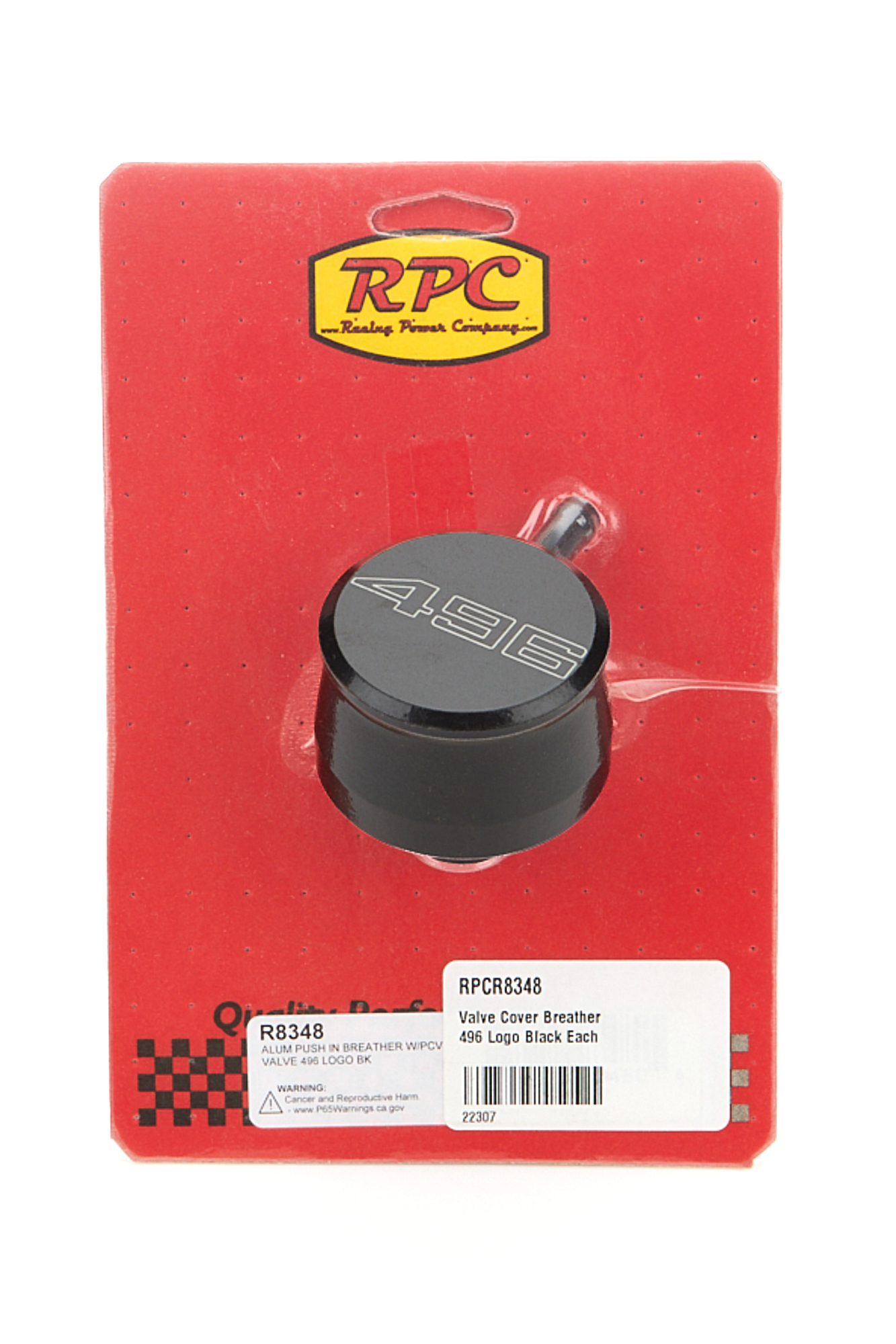 RACING POWER CO-PACKAGED Valve Cover Breather 496 Logo Black Each R8348