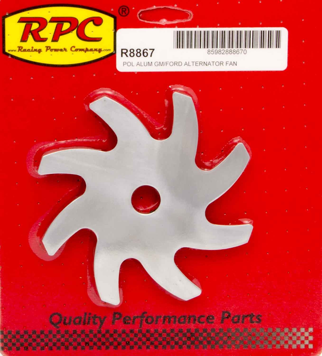 RACING POWER CO-PACKAGED Alternator Pulley Fan Polished Aluminum R8867