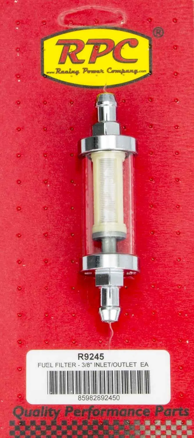 RACING POWER CO-PACKAGED 3/8in Chrome/Clear Fuel Filter R9245