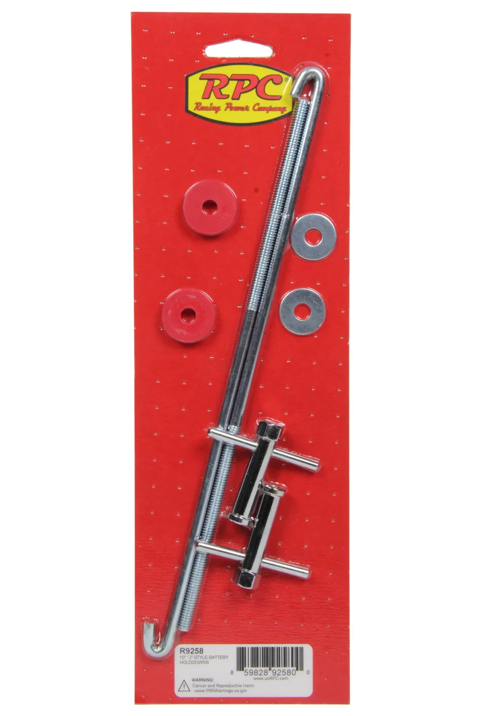 RACING POWER CO-PACKAGED Chrome 10In Battery Hold Tray J-Hook Style R9258