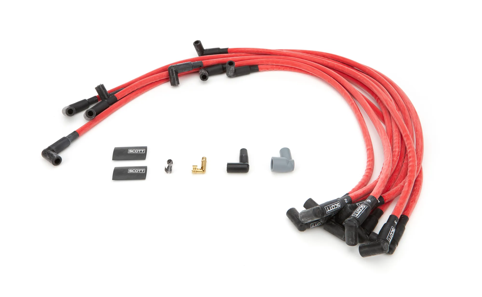 SCOTT PERFORMANCE SBC Spark Plug Wire Set 90-Degree - Red CH-407-2