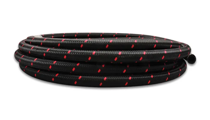 VIBRANT PERFORMANCE 10ft Roll -4 Black Red N ylon Braided Flex Hose 11964R