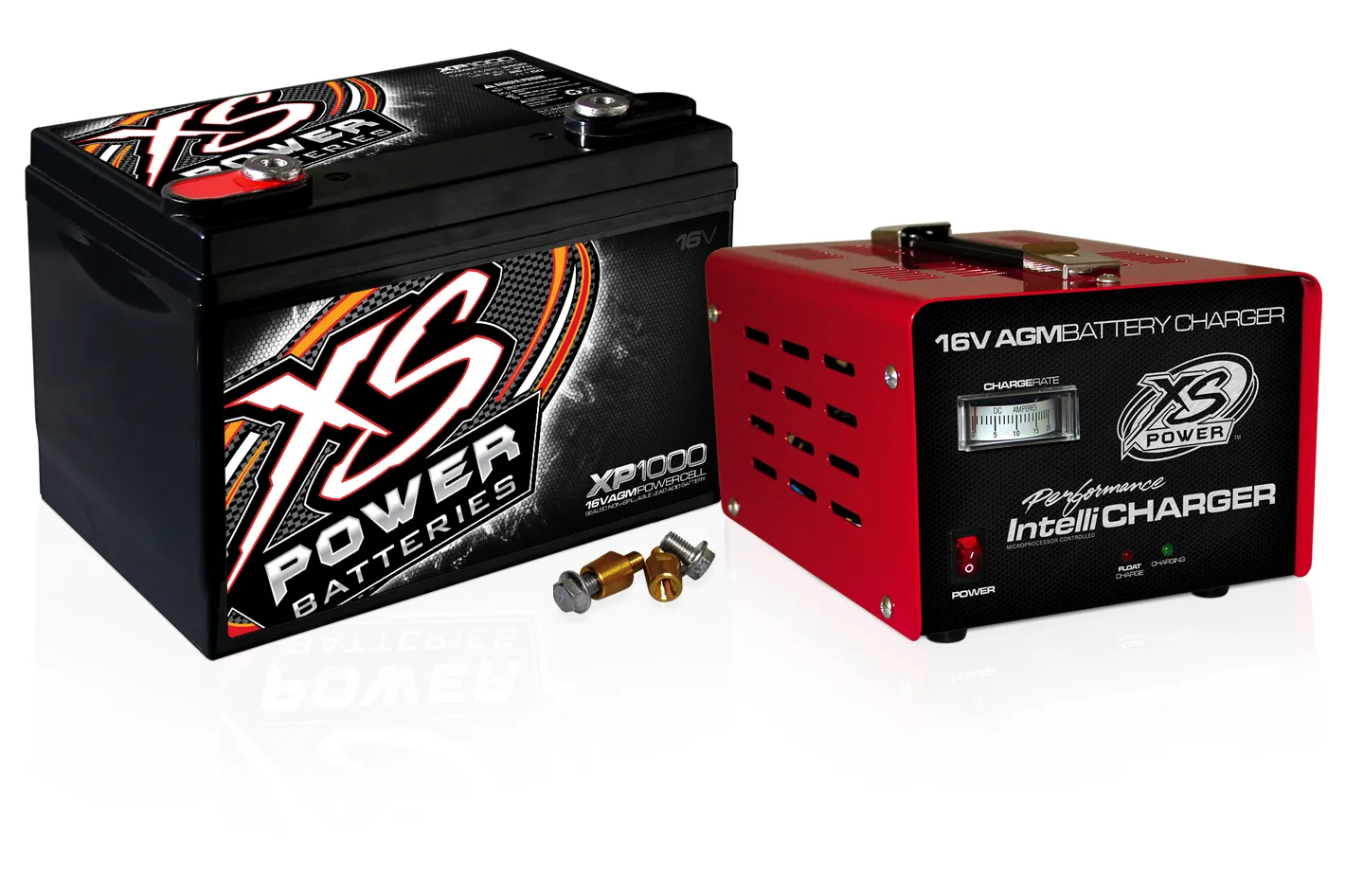 XS POWER BATTERY AGM Battery 16V 2 Post w/15A IntelliCharger XP1000CK2