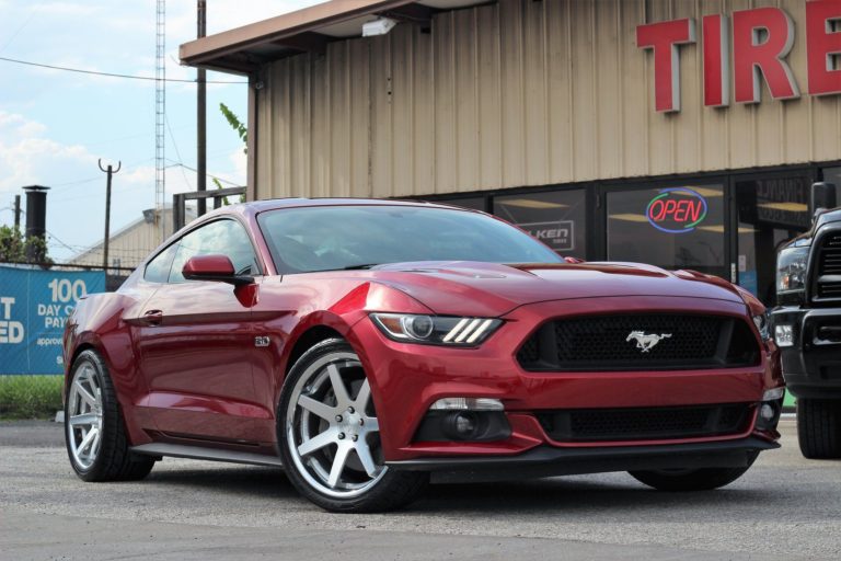 2017 Ford Mustang GT S550 Burgundy With Ferrada FR1 Aftermarket Wheels Wheel Wheel Front