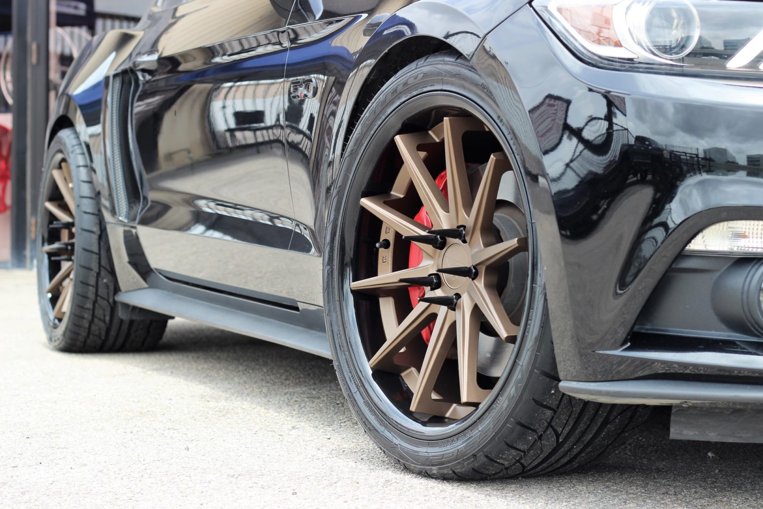 Ford Mustang Gt S Black With Bronze Ferrada Fr Wheel Wheel Front