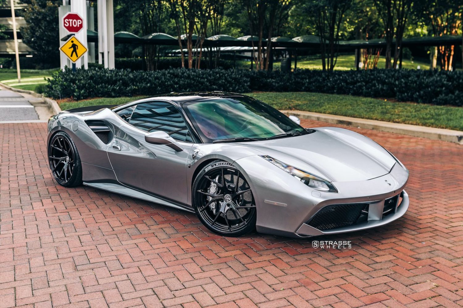 Ferrari 488 GTB Grey with Strasse SM5RT Monoblock Aftermarket Wheels ...