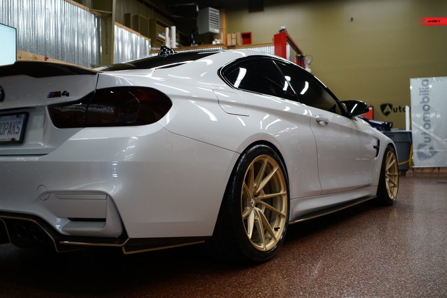 BMW M4 F82 White With Gold ANRKY AN13 Aftermarket Wheels Wheel Wheel Front