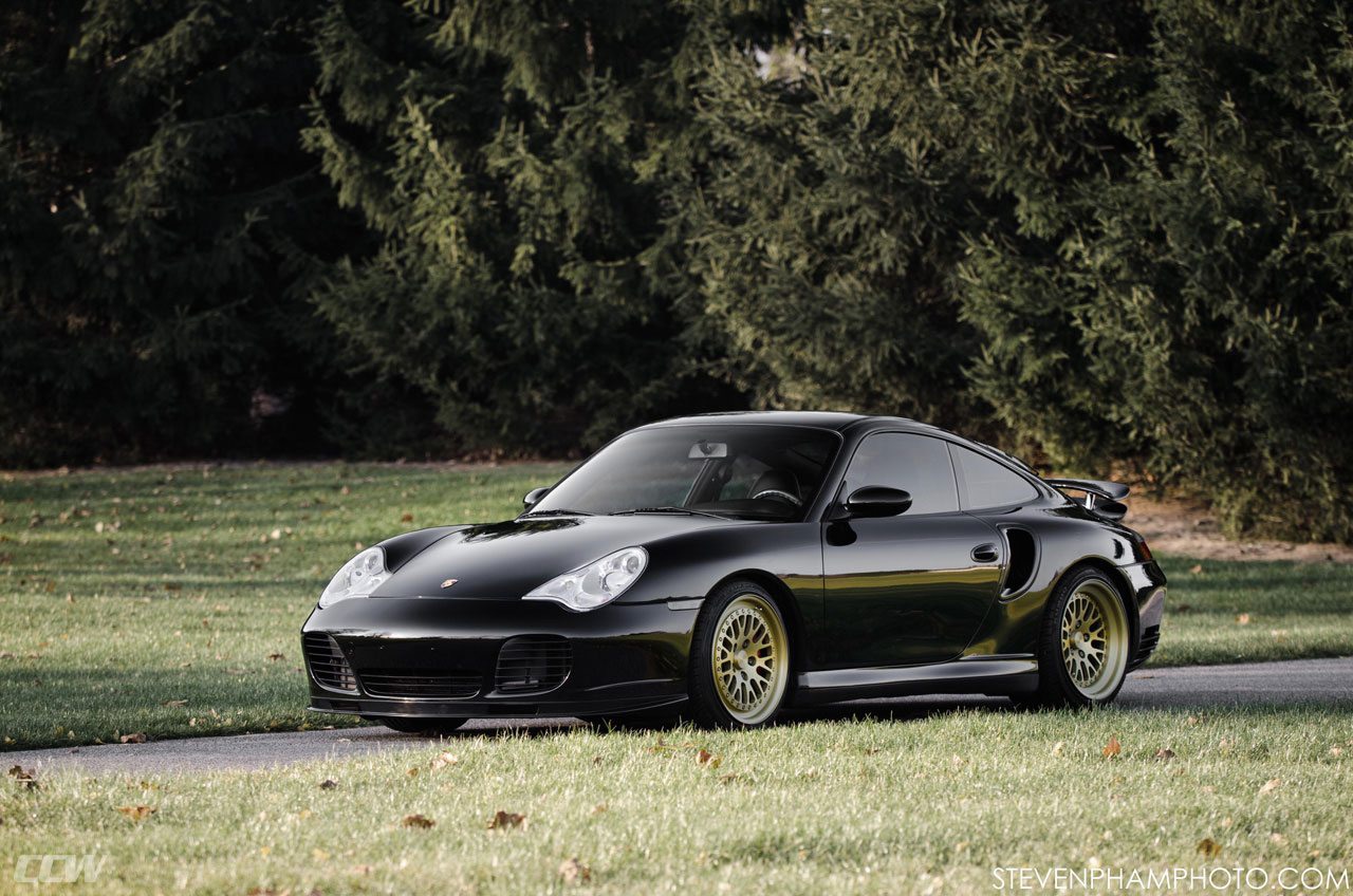 black-porsche-996-turbo-ccw-classic-gold-mesh-forged-wheels-h