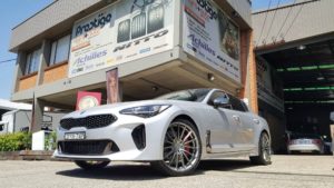 Kia Stinger GT Silver with Koya SF09 Aftermarket Wheels Wheel Front