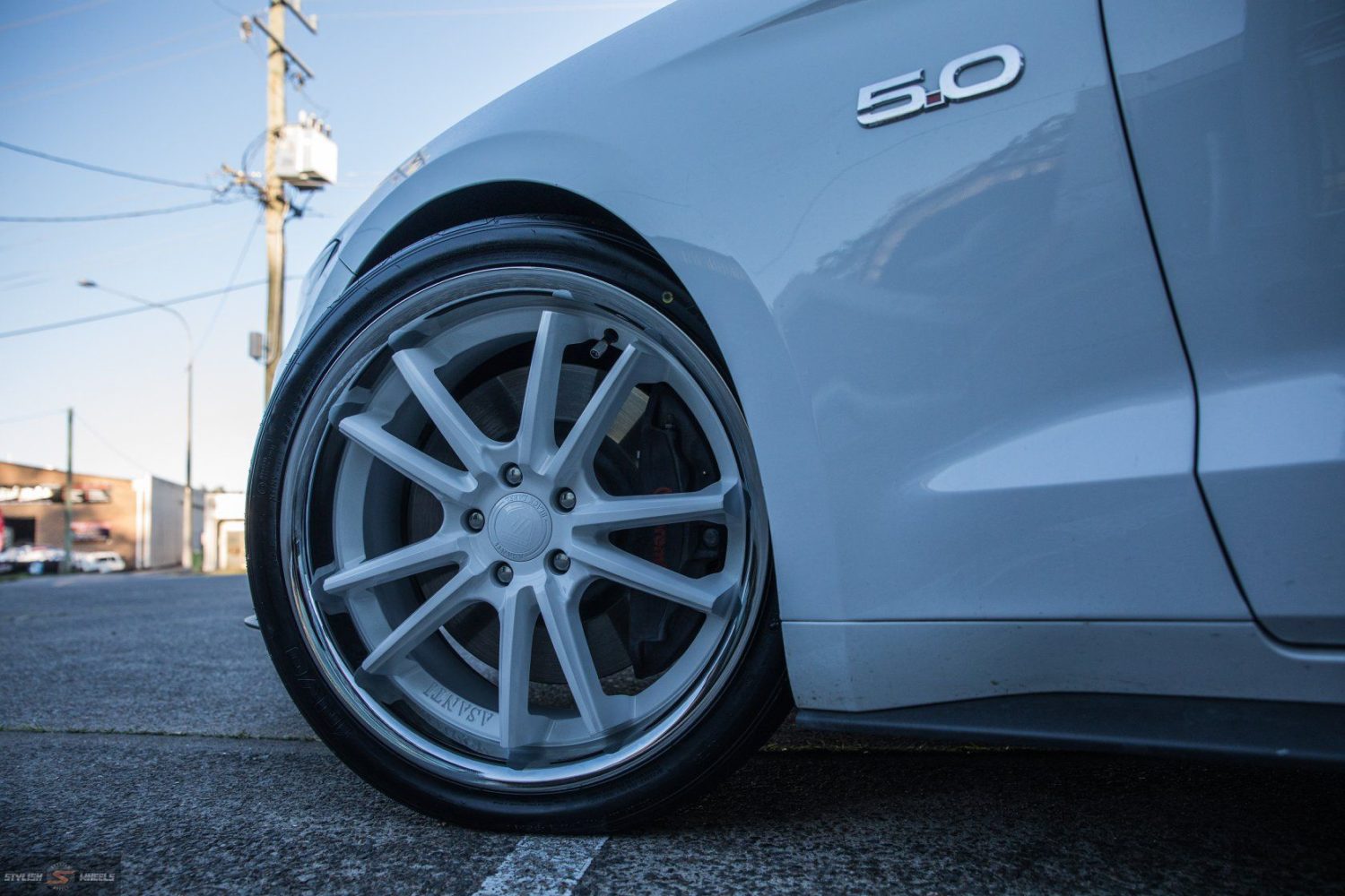 Ford Mustang S550 White With White Asanti Abl 23 Aftermarket Wheels